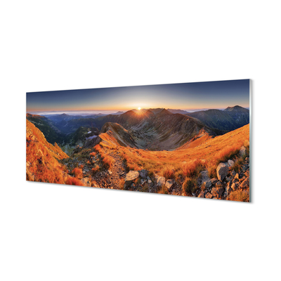 Szklany Panel Góry zachód słońca
