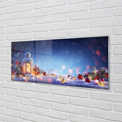 Panel szklany do Kuchni Zimowy Lampion w Śniegu