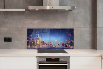 Panel szklany do Kuchni Zimowy Lampion w Śniegu