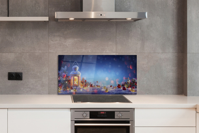 Panel szklany do Kuchni Zimowy Lampion w Śniegu