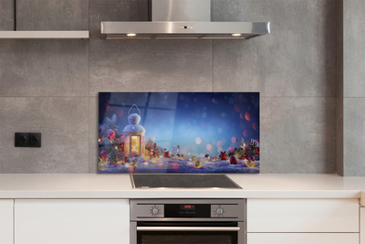 Panel szklany do Kuchni Zimowy Lampion w Śniegu