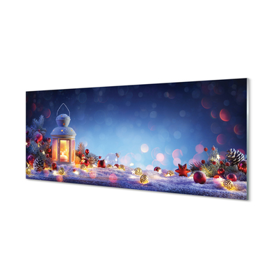 Panel szklany do Kuchni Zimowy Lampion w Śniegu