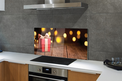 Panel szklany do Kuchni Prezent na Rustykalnym Drewnie