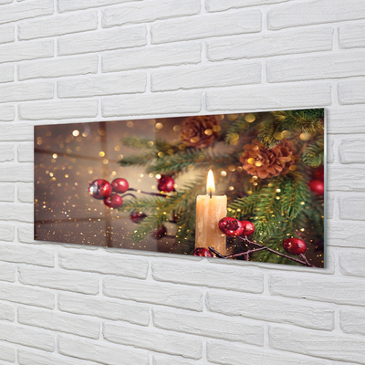 Panel szklany do Kuchni Świeca wśród Szyszek i Gałązek
