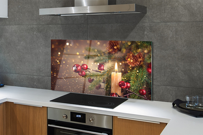 Panel szklany do Kuchni Świeca wśród Szyszek i Gałązek