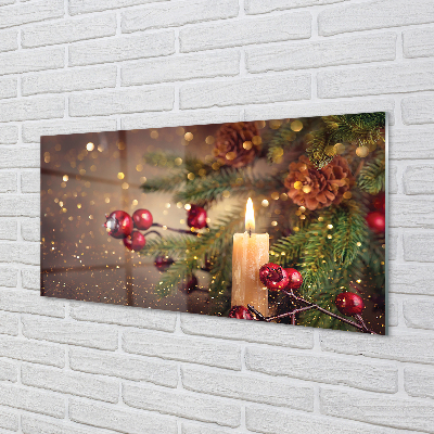 Panel szklany do Kuchni Świeca wśród Szyszek i Gałązek