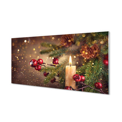 Panel szklany do Kuchni Świeca wśród Szyszek i Gałązek