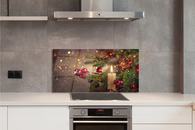 Panel szklany do Kuchni Świeca wśród Szyszek i Gałązek