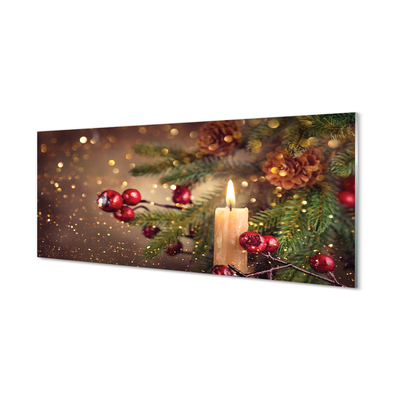 Panel szklany do Kuchni Świeca wśród Szyszek i Gałązek