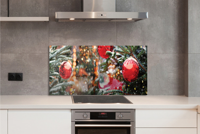 Panel szklany do Kuchni Zimowy Pejzaż z Bombkami