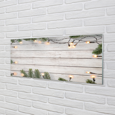 Panel szklany do Kuchni Świąteczne Lampki na Drewnie