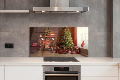 Panel szklany do Kuchni Przytulny Salon z Kominkiem