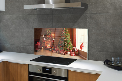 Panel szklany do Kuchni Przytulny Salon z Kominkiem