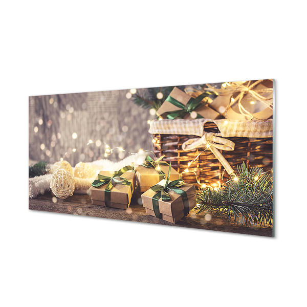 Panel szklany do Kuchni Świąteczne Gałązki i Prezenty