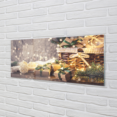 Panel szklany do Kuchni Świąteczne Gałązki i Prezenty