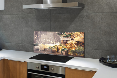 Panel szklany do Kuchni Świąteczne Gałązki i Prezenty