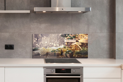 Panel szklany do Kuchni Świąteczne Gałązki i Prezenty