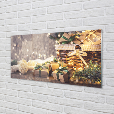 Panel szklany do Kuchni Świąteczne Gałązki i Prezenty