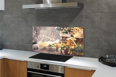 Panel szklany do Kuchni Świąteczne Gałązki i Prezenty