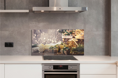 Panel szklany do Kuchni Świąteczne Gałązki i Prezenty