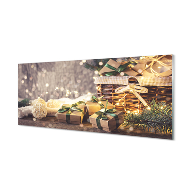 Panel szklany do Kuchni Świąteczne Gałązki i Prezenty
