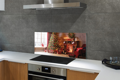 Panel szklany do Kuchni Świąteczny Wieczór przy Kominku