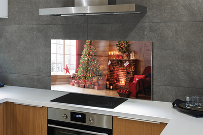 Panel szklany do Kuchni Świąteczny Wieczór przy Kominku