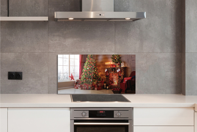 Panel szklany do Kuchni Świąteczny Wieczór przy Kominku