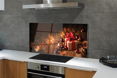 Panel szklany do Kuchni Bożonarodzeniowy Podarek na Drewnie