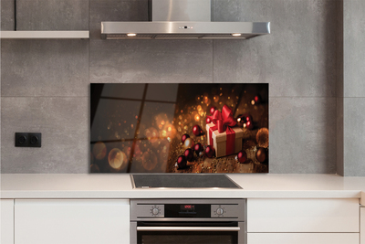 Panel szklany do Kuchni Bożonarodzeniowy Podarek na Drewnie