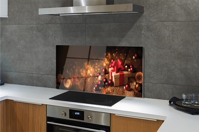 Panel szklany do Kuchni Bożonarodzeniowy Podarek na Drewnie