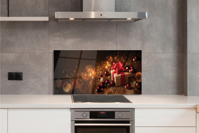 Panel szklany do Kuchni Bożonarodzeniowy Podarek na Drewnie