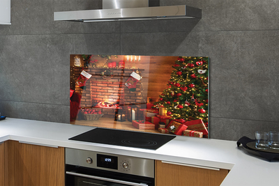 Panel szklany do Kuchni Przytulne Święta z Choinką