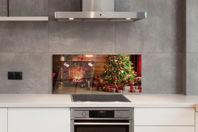 Panel szklany do Kuchni Wieczór przy Kominku i Choince