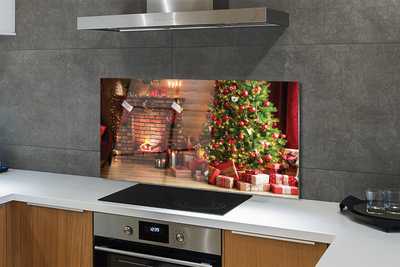 Panel szklany do Kuchni Wieczór przy Kominku i Choince