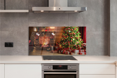 Panel szklany do Kuchni Wieczór przy Kominku i Choince