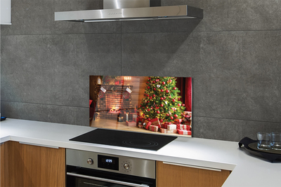 Panel szklany do Kuchni Wieczór przy Kominku i Choince