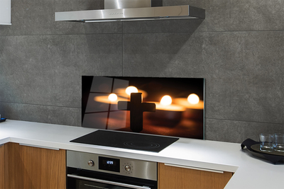 Szklany Panel Krzyż w Blasku Świec