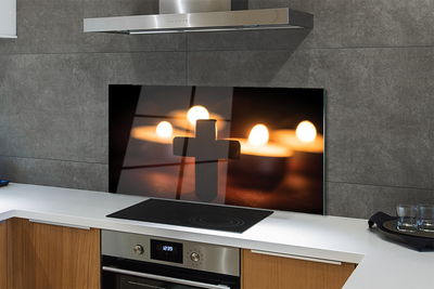 Szklany Panel Krzyż w Blasku Świec