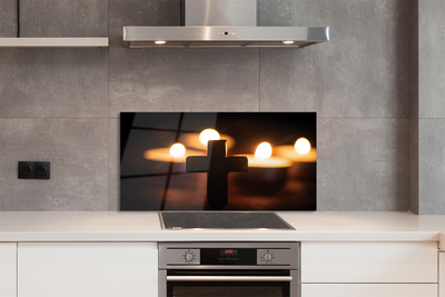 Szklany Panel Krzyż w Blasku Świec