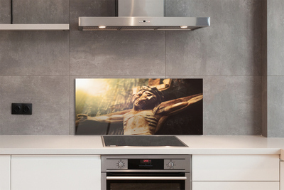 Szklany Panel Rzeźba Jezusa w Drewnie