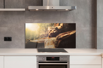 Szklany Panel Rzeźba Jezusa w Drewnie