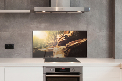 Szklany Panel Rzeźba Jezusa w Drewnie