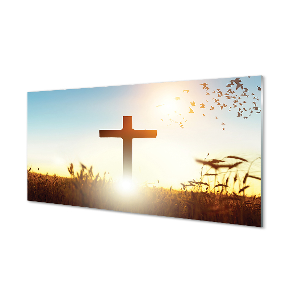 Szklany Panel Krzyż pole słońce