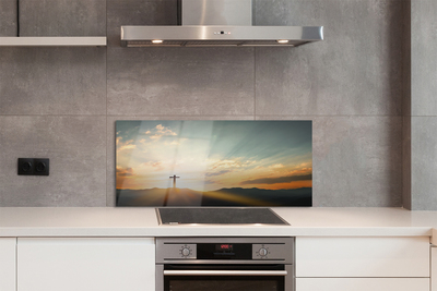 Szklany Panel Krzyż w Górach o Zachodzie Słońca