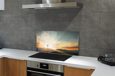 Szklany Panel Krzyż w Górach o Zachodzie Słońca