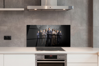 Szkło do Kuchni na Ścianę Mapa Świata z Sylwetkami Ludzi