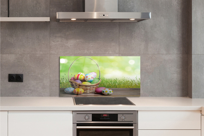 Szklany Panel Koszyczek Pisanek na Trawie