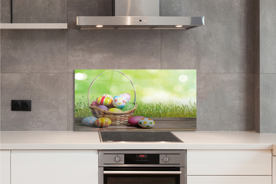 Szklany Panel Koszyczek Pisanek na Trawie