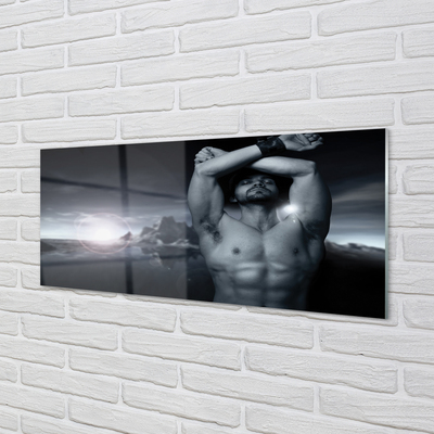 Panel szklany do Kuchni Mężczyzna na tle Gór